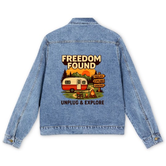 Freedom Found Vintage Camper Adventure Men's Denim Jackets
