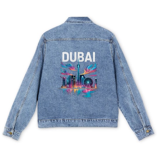 Dubai Skyline Neon Art Men's Denim Jackets