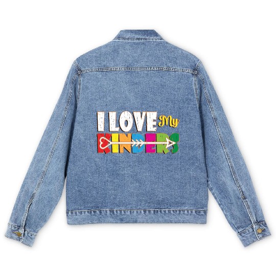 I Love My Kinders Colorful Teacher Appreciation Te Men's Denim Jackets