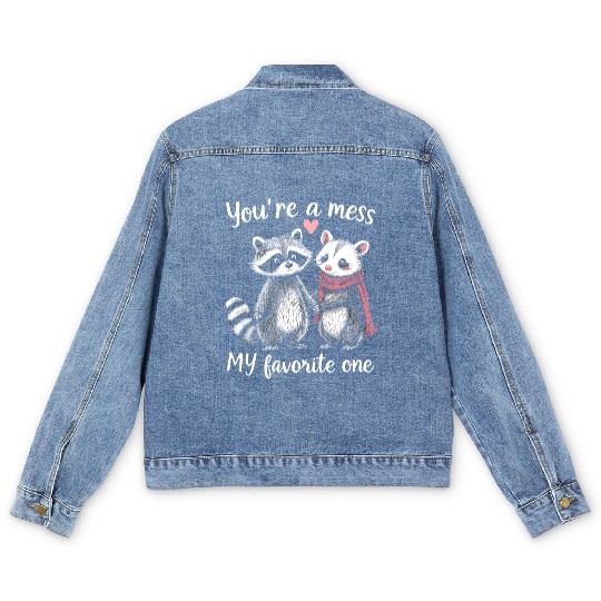 Feral Design Love Couple Possum Opossum Raccoon Men's Denim Jackets