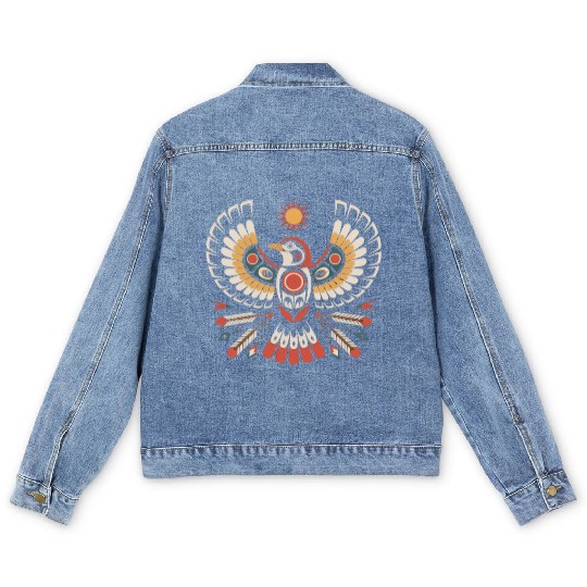 Sparrow Indigenous Indian Tribal Art Native Men's Denim Jackets