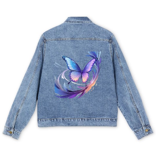 Spectrum Wings – Abstract Floral Butterfly Design Men's Denim Jackets