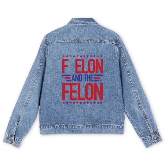 F Elon and the felon funny saying Anti Musk Men's Denim Jackets