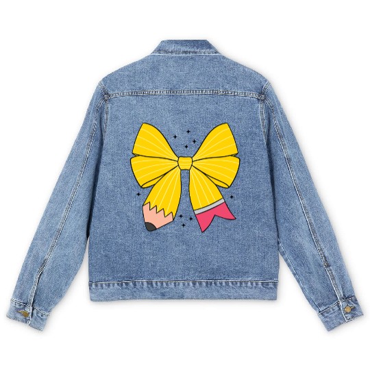 Retro Pencil Coquette Bow Teacher Men's Denim Jackets