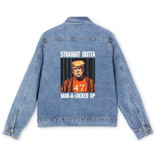 Anti-Trump Funny Straight Outta Mar-A-Locked Up Men's Denim Jackets
