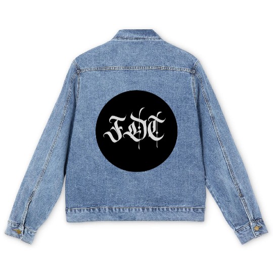 Ornate Gothic Lettering FDT in Light Grey on Black Men's Denim Jackets