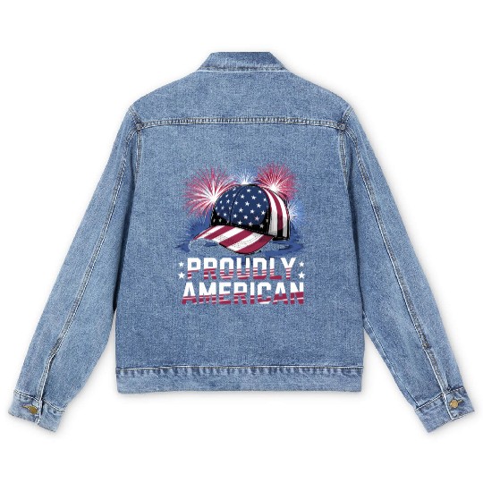Proudly American Hat With Fireworks and Stars Men's Denim Jackets