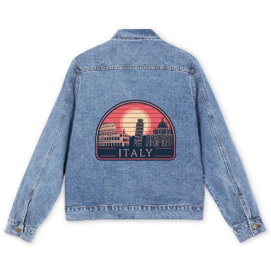 Iconic Italy Landmarks at Sunset Men's Denim Jackets