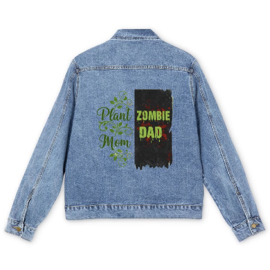 Plant Mom Zombie Dad Couple Design Men's Denim Jackets