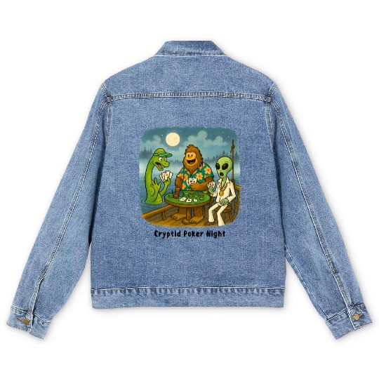 Bigfoot, Nessie and an Alien Play Poker - Cryptid Men's Denim Jackets
