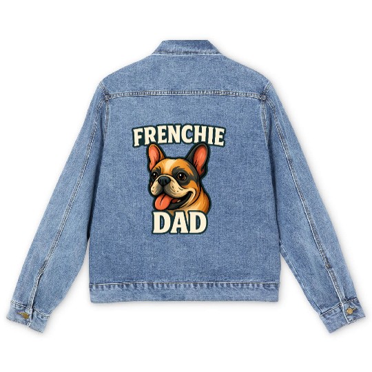 French Bulldog with FRENCHIE DADText for dog lover Men's Denim Jackets