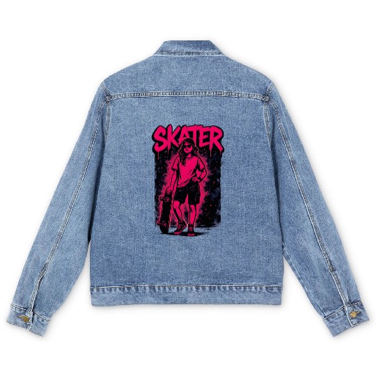 Skateboarding Girl Bold Urban Street Art Rider Men's Denim Jackets
