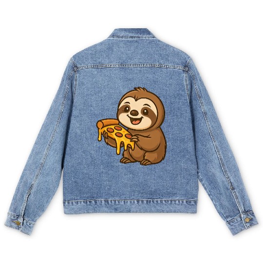 Cute sloth cartoon pizza pizza lovers fun Men's Denim Jackets