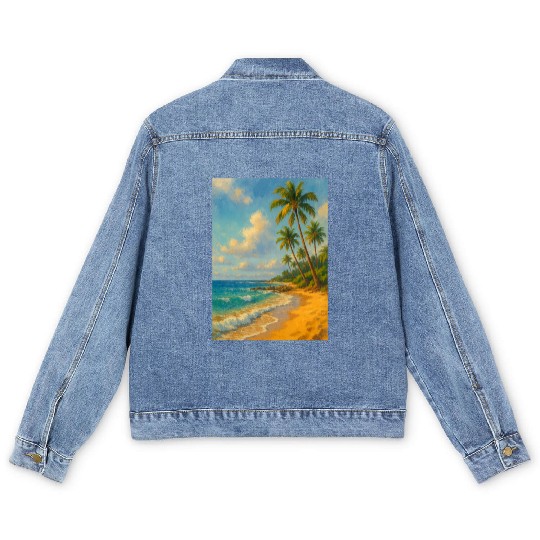 Tropical Serenity – Peaceful Beach Landscape Art Men's Denim Jackets