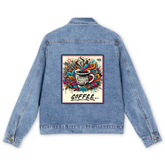 Coffee Graffiti Explosion Men's Denim Jackets