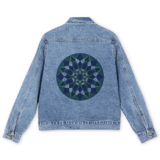Geometric Mandala in Cool Tones Men's Denim Jackets