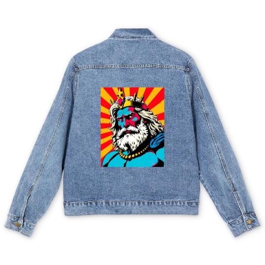 Bold Pop Art Zeus – Colorful Greek God Illustratio Men's Denim Jackets