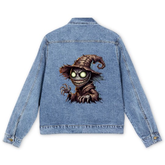 Evil Scarecrow Witch – Creepy Halloween Horror Men's Denim Jackets