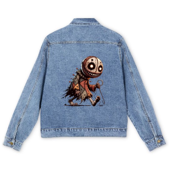 Haunted Rag Doll – Creepy Patchwork Puppet Men's Denim Jackets
