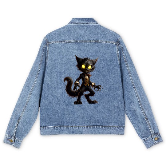 Demonic Cat Gentleman – Creepy Grinning Beast Men's Denim Jackets