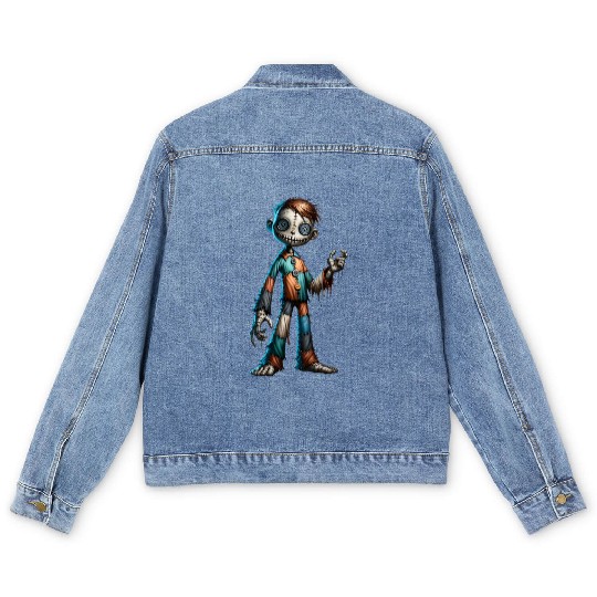 Stitched Button-Eyed Doll – Creepy Patchwork Puppe Men's Denim Jackets