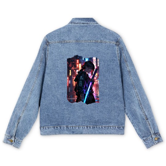 Cyberpunk Samurai Girl Men's Denim Jackets