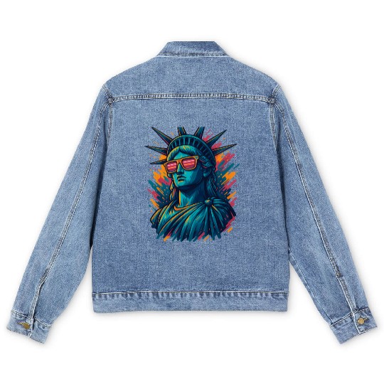 Urban Streetwear Statue of Liberty Men's Denim Jackets Design