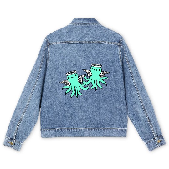 2 octopus angel team two friends wings halo flying Men's Denim Jackets