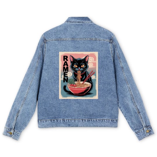 Ramen Cat Japanese Style Men's Denim Jackets