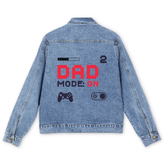 Dad Mode On Retro Gamer Dad Pixel Art Design Men's Denim Jackets