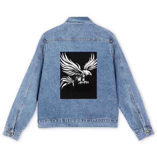 White Tribal Eagle Art Design" Men's Denim Jackets