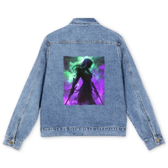Mystical Assassin Woman In Violet Fog Fantasy Men's Denim Jackets