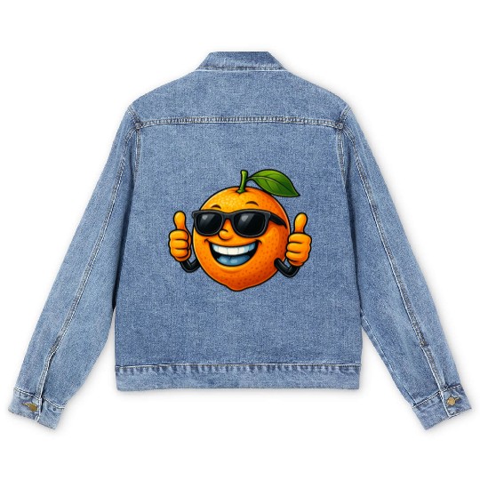 Cool sweet orange cartoon summer fruit Men's Denim Jackets