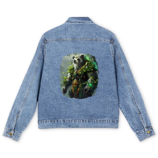 Guardian Bear Wielding Nature Magic Power Men's Denim Jackets