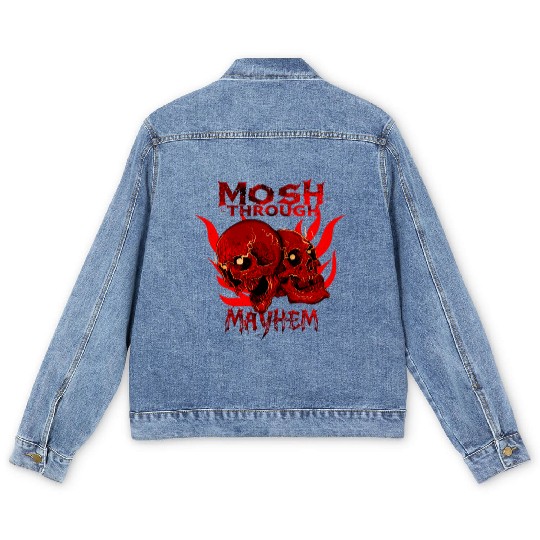 Mosh Through Mayhem Skull Design Men's Denim Jackets