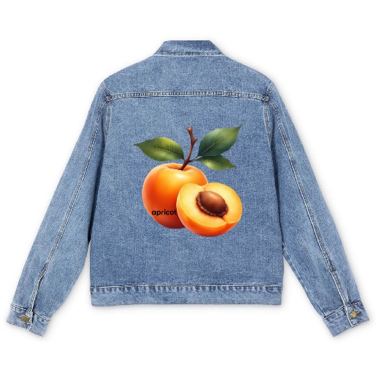 Apricot branch with green leaves Men's Denim Jackets