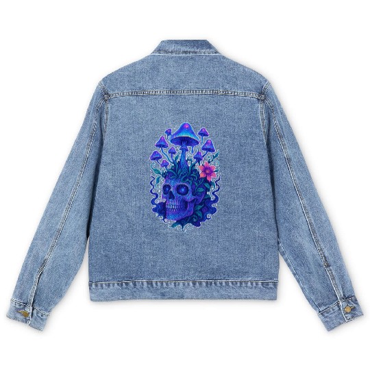 Fungi Mind - Trippy Skull Bloom Men's Denim Jackets