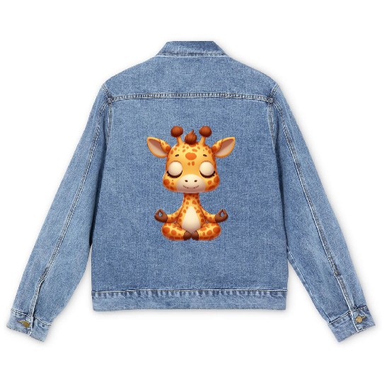 Cute giraffe yoga meditation relaxation cartoon Men's Denim Jackets