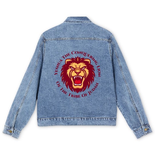 Yeshua Hamashiach the Conquering Lion of Judah Lon Men's Denim Jackets