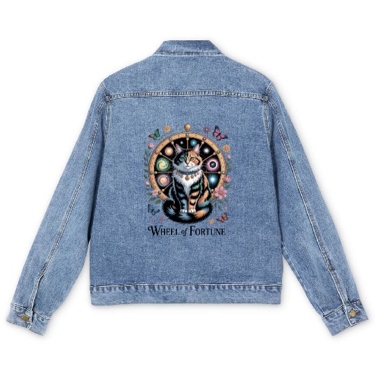 Wheel of Fortune Tarot Cat Art Men's Denim Jackets