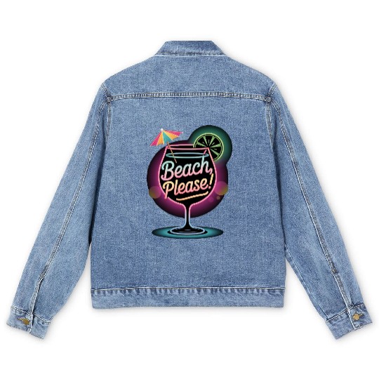 Neon Tropical Cocktail Beach Please Retro Summer Men's Denim Jackets