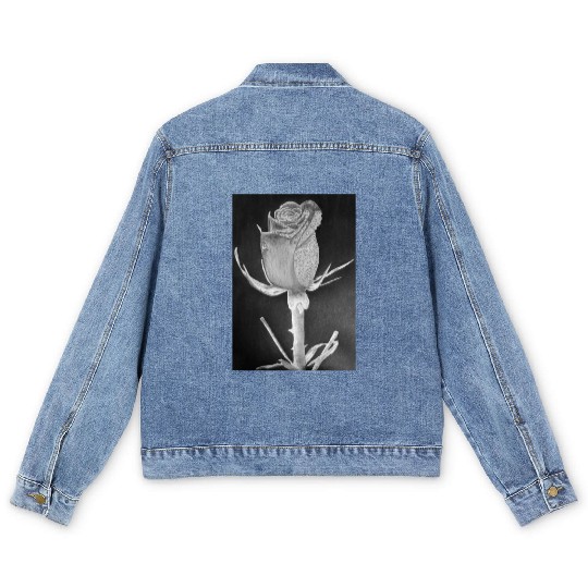 Realistic Graphite Rose & Dew Drawing - RT Art © Men's Denim Jackets
