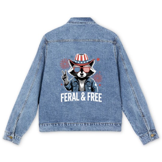 Feral And Free Patriotic Raccoon Men's Denim Jackets
