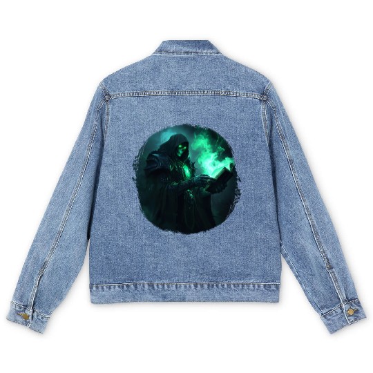 Green Shadow Mage with Burning Spell Book Men's Denim Jackets