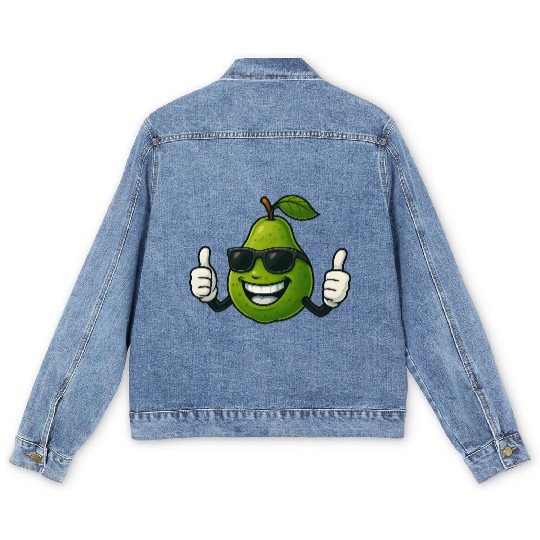 Cute cartoon pear guava fruit summer joy Men's Denim Jackets
