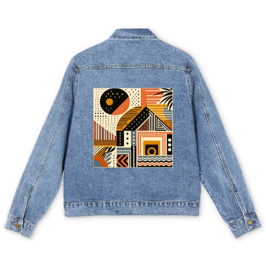 Vibrant Geometric Shapes Men's Denim Jackets