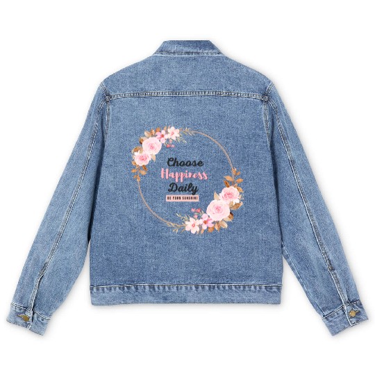 Choose Happiness Floral Frame - Bloom With Joy Men's Denim Jackets