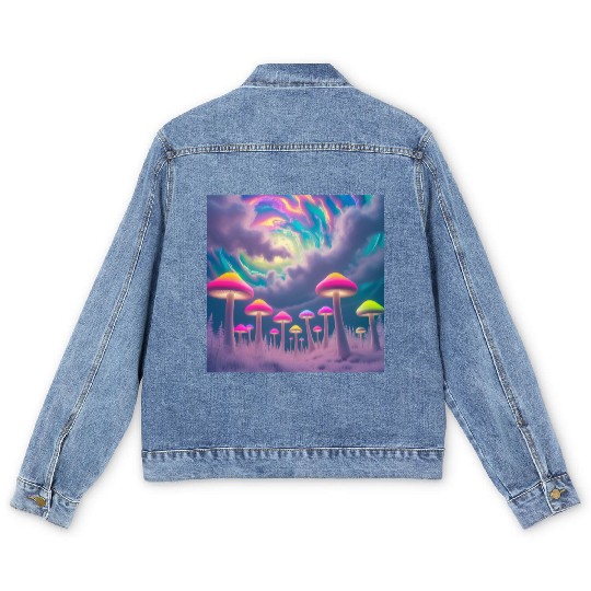 Neon Mushroom Forest – Psychedelic Minimalist Men's Denim Jackets
