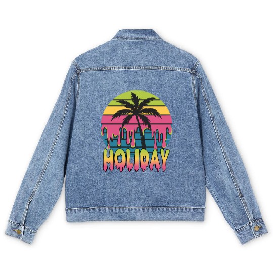 Vibrant Tropical Holiday Vibes With Sunset and Men's Denim Jackets