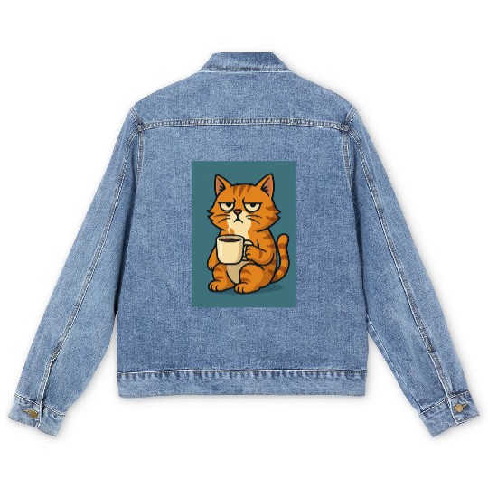 Grumpy Cat with Coffee Men's Denim Jackets
